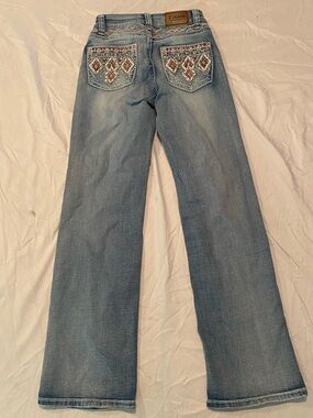 Vtg Y Jeans Embellished Distressed High Rise Straight Leg Ripped Raw Hem Y2K